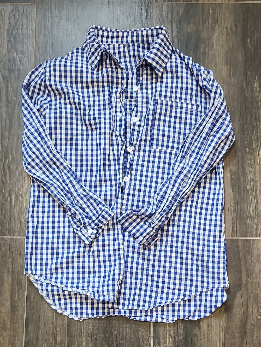 Blue and White Gingham Button-Up Shirt
